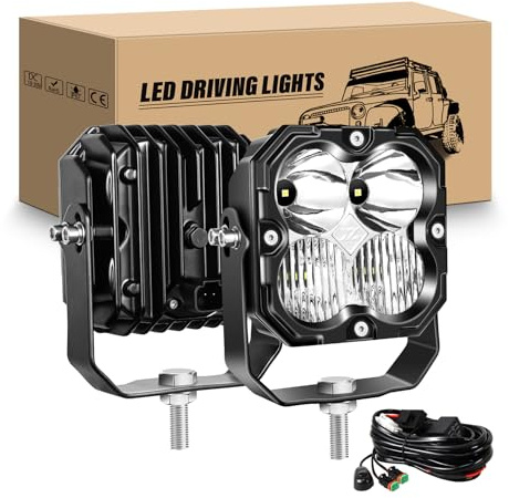 RIGIDON 2 x Led Arbeitsscheinwerfer mit 12V DT Kabelbaum Kit, 4.3 Zoll 30W | 2500LM Spot Flood Offroad Scheinwerfer Wasserdicht für Auto ATV LKW KFZ Traktor Fahrzeuge 4x4, 6000K Weiß Led Arbeitslicht