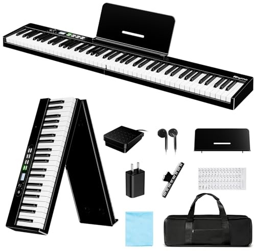 Rhymo Faltbares E-Piano 88 Vollgröße Halbgewichtet, Bluetooth MIDI | Mit Integriertem Akku, Integriertes Metronom, Split & Dual-Tone für Anfänger & Erwachsene mit Tragetasche