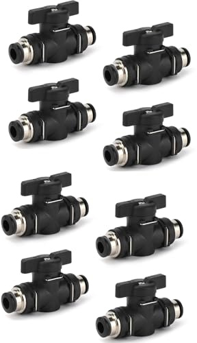 Pneumatik Steckverbinder Gerade 6 mm Pneumatischer Kugelhahn mit Absperrhahn für Schnellen Anschluss von Luftleitungen 8Stück