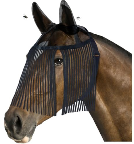 La La Pet Maschera protettiva per cavallo in rete traspirante, con orecchie e frangia per naso, protezione super confortevole, morbida sulla pelle, forniture equestri in estate