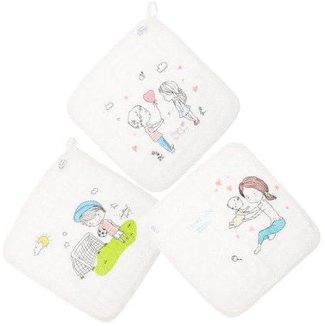 LRXIYODE Toallitas para Bebés 3 Piezas de Algodón Suave 30X30 CM Paños Cuadrados Absorbentes para Saliva y Limpieza Infantil Estampado de Fútbol Ñiño y Corazón