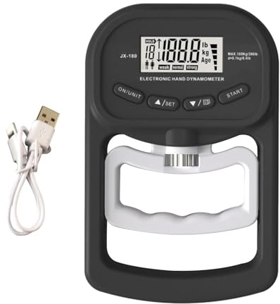 Dinamometro a mano stabile con impugnatura elettronica, per allenamento e fitness, colore nero