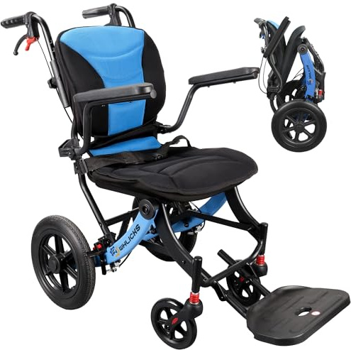 Wheelchairs for Adults Ergonimic Transport Chair Lightweight Foldable with Telescopic Handle 11-inch Big Wheels for All Terrains Travel Wheelchair with Removable Cushion