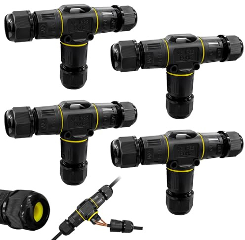 4 Stück Kabelverbinder Wasserdicht 3 Polig IP68， Verbindungsmuffe Erdkabel Verteilerdose für Ø5-12mm Kabeldurchmesser, Abzweigdose Aufputz Außen Wasserdicht für Garten, Boden, Dach, Außenbereich