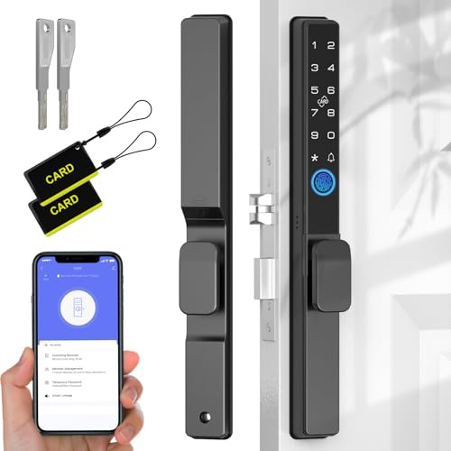 Anweller Smart Fingerprint Door Lock Ultra-Slim with Keypad RFID Bluetooth App Key,Biometric Keyless Entry Smart Lock for Aluminum Wooden Front Door