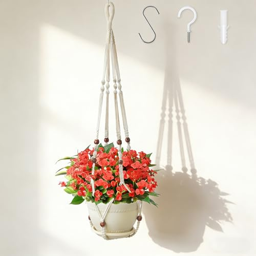 uncakil 43 Inch Macrame Plant Hanger Hanging Planters for Indoor Hanging Plant Holder for Live Plants,Hanging Plant Pot,Ivory,1 Sets(Planter Pot Not Included)