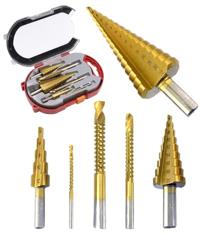 Set Di Punte Per Trapano A Gradini - Set Di 6 Punte Per Trapano A Gradini Per Legno, Punzone Centrale Per Gradinii Rivestite In Titanio Per Perforazione Di Fori | Gradinii E Puntes Elicoidali Per