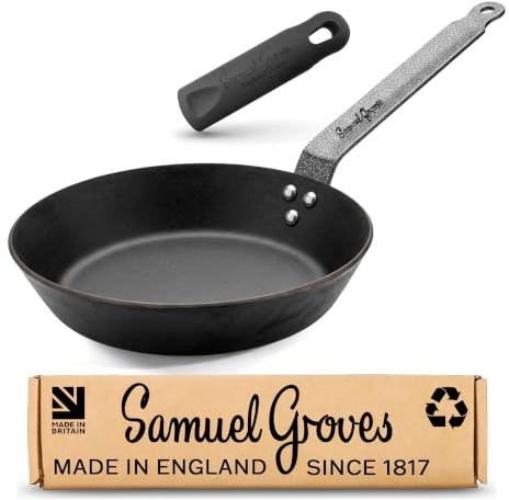Samuel Groves 30cm Professional Seasoned Carbon Steel 12 Frying Pan 3mm - Heavy Duty, Induction Compatible, Oven Safe, Chef Skillet for Searing and Restaurant Use - UK Made, Oldest UK Cookware Brand