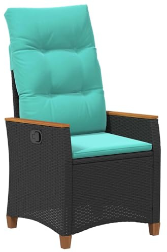 MOBCANT modern Gartenstuhl & Gartenstühle Schwarz und Türkis Poly-Rattan Terrassenstühle verstellbar Balkonstuhl für Garten, Terrasse, Balkon (64 x 57,5 x 112 cm)