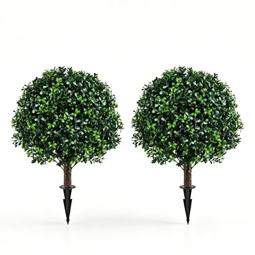 Planta Artificial for Exteriores con estacas for el Suelo, árbol de Bolas de boj de 60 cm, arbusto Verde simulado for porches, Jardines y Patios(2pcs)