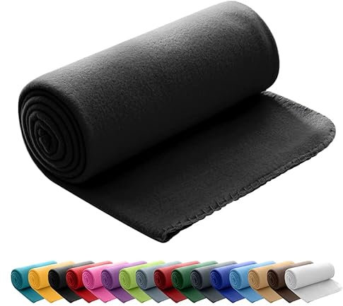 Coperta in pile, 130 x 170 cm, per divano e letto, utilizzabile anche come copriletto, 100% poliestere, nero, 130 x 170 cm