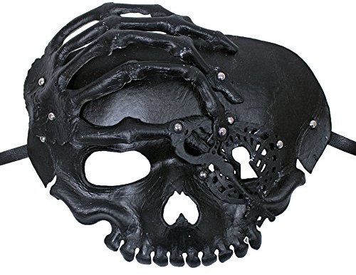 Zoelibat Steampunk Totenkopf Halbmaske mit Schlüssel - Schwarz - Stilvolles Zubehör zu Ihrem Kostüm zu Halloween, Mottoparty, Gothic und Fetisch Party