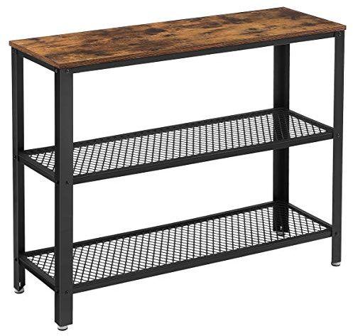 VASAGLE 40 Industrial Console Table, 3 Tier Entryway Table with Storage Shelf, Narrow Sofa Tables for Living Room, Hallway, Entrance Hall, Corridor, Bedroom, Rustic Brown and Black ULNT81BX