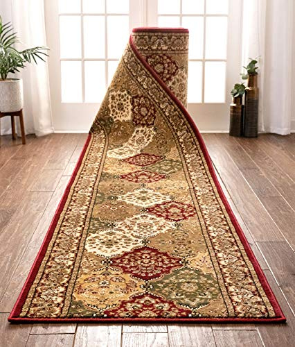 Well Woven Custom Size Hallway & Stair Runner- Choose Your Length - Monarch Panel Red Oriental Traditional 31 Inch Wide x 8 Feet Long Runner (31 x 8' Runner) Rug