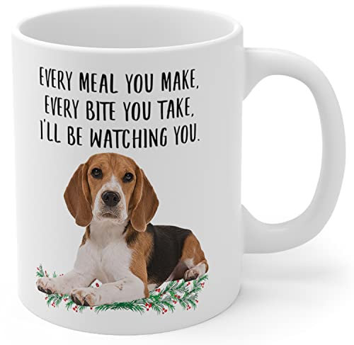 Lovesout Lustige Beagle-Kaffeetasse, dreifarbig, Geschenke für Frauen, Muttertag 2025, Every Meal You Make Every Bite You Take, Keramik, 325 ml, Weiß