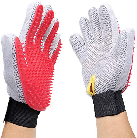 Merauno® Guanto per la cura del pelo Rimuovi peli di animali Spazzola Massaggio cura del pelo Grooming Glove Cane Gatto Effetto massaggio e protezione del pelo di guardia (Rosso, 2 guanti (un paio))
