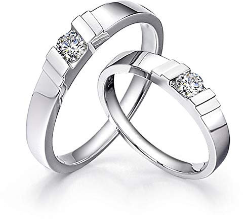 KnSam Platin Ringe Rund Mit Eingelegtem Diamant 0,25 Ct Diamantringe Für Damen Echt EIN Paar Ringe Paarpreis Ringe Set Silber