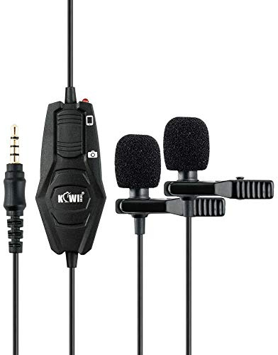 KIWIFOTOS Doppelkopf Lavalier Mikrofon Ansteckmikrofon omnidirektionales Kondensator Mikrofon mit 7m langem Kabel für Kamera/Smartphone-Aufnahme, Interview Video Vlog Podcast