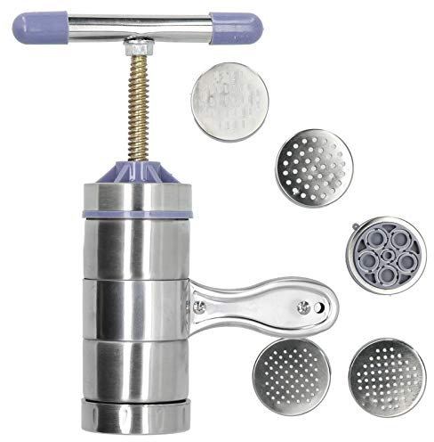 Stainless Steel Manual Noodles Press Machine Pasta Maker Manual Noodle Maker with 5 Noodle Mould