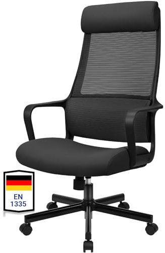 MELOKEA Schreibtischstuhl: Bürostuhl Ergonomisch - Drehstuhl Wippfunktion hat Verstellbarer Lordosenstütze | Kopfstütze | Armlehne | Höhenverstellung | Hoher Rückenschonend Chefsessel Schwarz