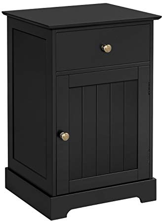 Yaheetech Black Bedside Table, Wooden Nightstand with Door & Drawer, End Table with Adjustable Shelf, Side Table Storage Bedside Cabinet for Bedroom/Living Room/Guest Room, 35 x 40 x 60cm