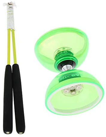 Amagogo Dreifacher Lager Diabolo LED Leuchten Chinesisches Spielzeug, Jonglieren Diabolos Spielzeug, Party Camping, Grün, wie beschrieben