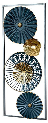 levandeo 3D Wandbild H60cm Ringe Metall Blau Schwarz Gold Deko Wandkunst Design Metallbild Teller Wanddeko