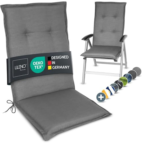 LILENO HOME Gartenstuhl Auflagen als [1er Set - Hochlehner] in Uni Mittelgrau (Tami) - Bequeme Liegen als Sitzauflagen für Gartenmöbel - Stuhlkissen für Gartenstühle und Klappstühle