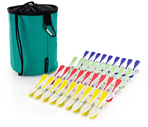 HANGERWORLD Set Grey Soft Grip Clothes Pegs With Hanging Basket (36 Pegs, Turquoise)