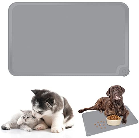 Futtermatte für Hunde, Futtermatte für Katzen aus Silikon nach FDA-Normen, wasserdicht und rutschfest, grau, 48 x 30 cm
