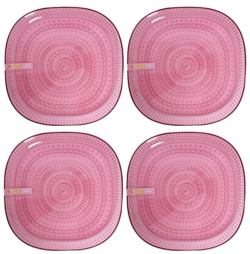 YöL Pack of 4 Pink Dinner Plates Aztec Reusable BBQ Summer Party Tableware Camping