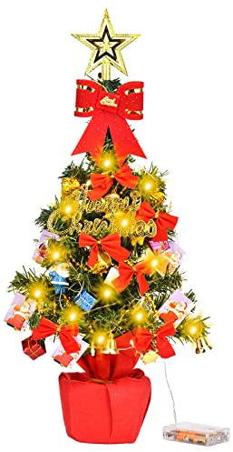 DUOJIN Albero di Natale Artificiale con Ghirlanda Luminosa a LED, 55 cm, Mini Albero di Natale, Albero di Natale da Tavolo, Piccolo Albero di Natale con Base, per la Decorazione Natalizia