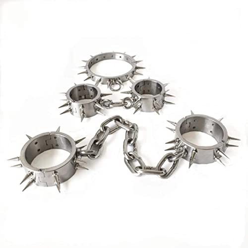 ROLOL Edelstahl Restraint Set,Handschellen + Fußfesseln + Kragen mit Dornen Sex/Torture/Restraint Cuffs für Paare -Halsbänder (Color : Female)