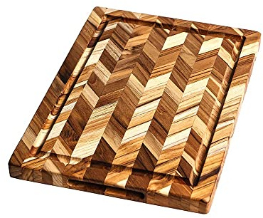Teakhaus Herring End Grain 14 x 10 Inch Rectangular Heavy Duty Board