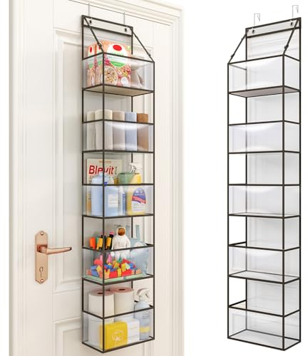 Fixwal Organizer da appendere sopra la porta, con 5 ripiani, con tasche in plastica trasparente per dietro la porta, grande capacità per armadio, camera da letto, bagno (grigio)
