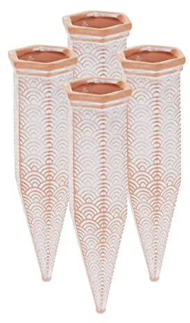 Relaxdays Tonkegel Bewässerung 4er Set, Gießkegel für 1,5 l PET-Flaschen, Zimmerpflanzen & Balkonkästen, terrakotta/weiß
