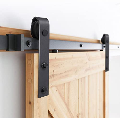 Joparri 366 cm (11,9 piedi), set di raccordi per porta scorrevole, binario di scorrimento in acciaio al carbonio con ruote e guida per porta scorrevole, guida sospesa, rettangolo