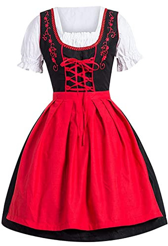 Dirndl Damen Midi - Trachtenkleid Grosse Grössen Dirndlkleid Trachten Kleid Schürze Dirndel Trachtenmode Dirndelkleider Dirndl & Dirndl-Sets für Frauen Mädchen Oktoberfest Outfit