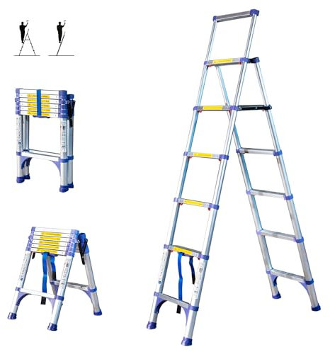 Escalera telescópica de 7 escalones EXTENDACT6, Escalera telescópica 2m+1.7m, Escalera Plegable telescópica, Altura máxima de Trabajo 3,5m, Garantía de 5 años, Hostrom