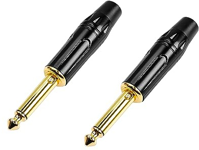 PNGKNYOCN 1/4 Audio-Stecker 6.35 Mikrofon mit Anti-Pfeifen Schalter Stecker TS 1/4 Zoll Heavy Duty vergoldet Löt-Typ DIY Audio-Stecker (2 Pack)