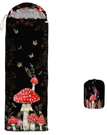 XYNHML Roter Pilz-Schlafsack, Kawaii, für alle Jahreszeiten, warmes und kühles Wetter, wasserdicht, für Rucksackreisen, Kinder, Pilz, Schmetterling, Schlafsack für Erwachsene, Kinder, Jungen, Mädchen,