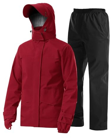 Coutyuyi Herren Regenanzug Wasserdichte Atmungsaktiver Leichter Regenmantel | Regenjacke und hose, Doppelvisier-Maske, 6 Lüftungslöcher, Netzfutter, Klett-Manschetten, für Freizeit, Golf, Wandern, Rad