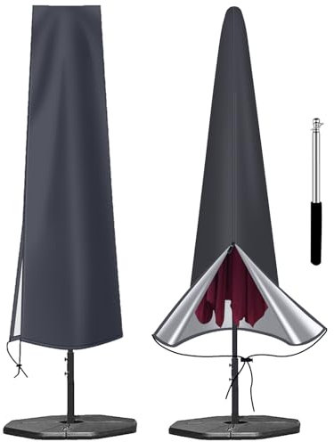 Parasol Cover Waterproof 600D - Heavy Duty Garden Parasol Cover Fit for 2.5m 2.7m 3m Large Outdoor Umbrella - Anti-UV Windproof Patio Umbrella Protection Cover With Zip