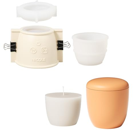 BOOWAN NICOLE Modern Pebble - Molde de silicona para velas con molde de recambio de velas de 7 onzas, molde de tarro de vela para cemento de hormigón Jesmonite (SH1049+LZ0665)