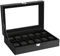 Uten Caja para Relojes con 12 Compartimentos, Hebilla de Metal, Almohadilla para Relojes Extraíble, Caja con Tapa de Vidrio, Caja para Guardar Joyas, Cuero PU Negro, Forro Negro