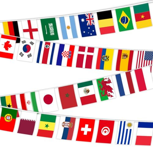 100 Drapeaux du Monde 30M Différents de 21x14 cm pour Décorations de Bars Clubs de Sport Célébrations Internationales Football (A)