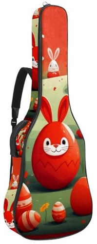 Universal Gitarrentasche, wasserdichte Gigbag für 40/41/42 Zoll Akustikgitarre mit mehreren Taschen und Schutzschicht, rotes Osterhasenei, mehrfarbig, 42.9x16.9x4.7 in, Gitarrentasche