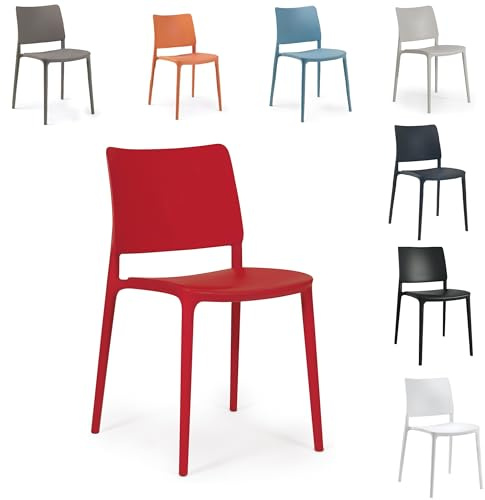 PAPATYA 1er Set Besucherstuhl - Gastro Stuhl für Café Restaurant Bistro Bar - Essstühle Küchenstühle Gartenstühle - Stapelstuhl aus Kunststoff wetterfest - belastbar bis 200 kg - Joy S, Rot