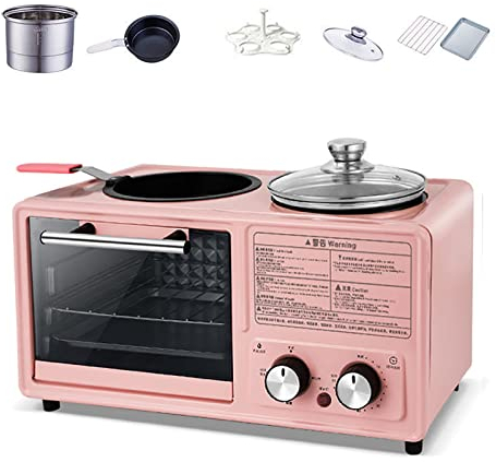 4 In 1 Electric Breakfast Maker, Multifunctional Breakfast Maker with Frying Pot Steamer Oven and Cooking Pot, 0-60 Minutes Timer, for Making Grill Pans, Sandwiches, Cakes, Steaks