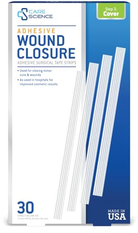 Care Science Adhesive Wound Closure Strips, 1/4 x 4 in, 30ct | Sterile Strips Used for Closing Minor cuts & Wounds